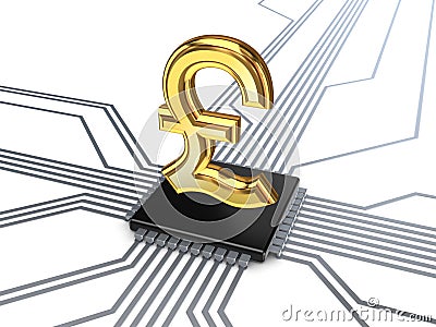 Pound sterling sign on processor. Stock Photo