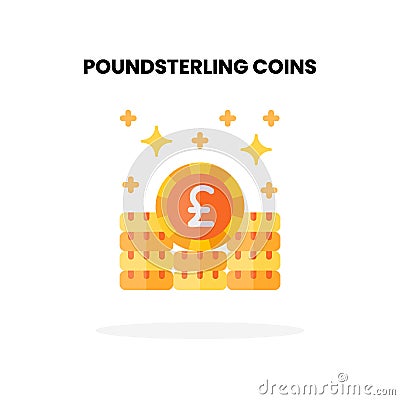 Poundsterling Coins flat icon. Vector Illustration