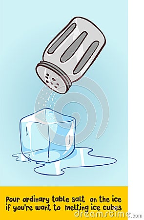 Pour ordinary table salt on the ice if you`re want to melting ice cubes Vector Illustration