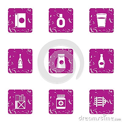 Pour tube icons set, grunge style Vector Illustration