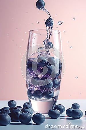 Poured sparkling Blueberry juice AI generated Stock Photo