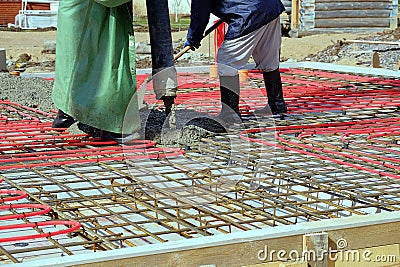 Pouring concrete slab Stock Photo