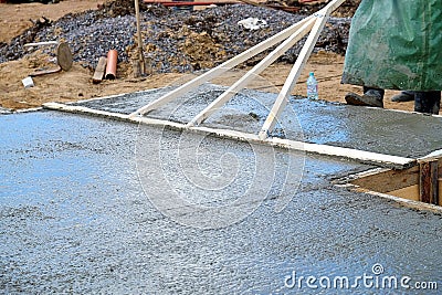 Pouring concrete slab Stock Photo