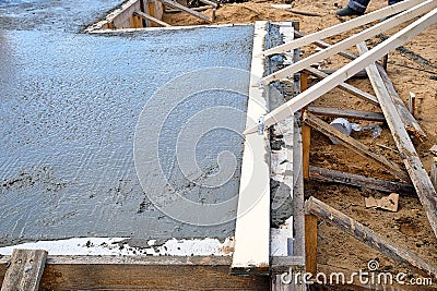 Pouring concrete slab Stock Photo