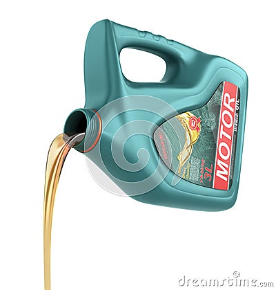 Pouring engine oil from its plastic container. Stock Photo