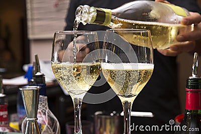 Pouring franciacorta Stock Photo