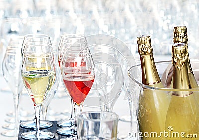 Pouring glasses of champagne for an event Stock Photo