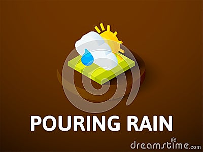 Pouring rain isometric icon, isolated on color background Vector Illustration