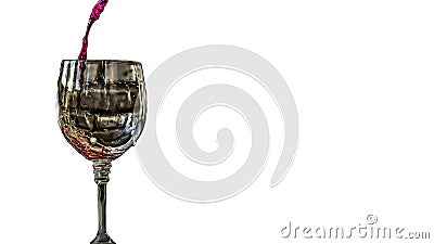 Pouring red wine into a glass,a beautiful stream of wine is pouring into a glass close-up isolated on white. Stock Photo