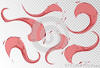 Pouring red wine splashes on transparent background. Realistic liquid with drops created by gradient mesh. Dark Vector Illustration