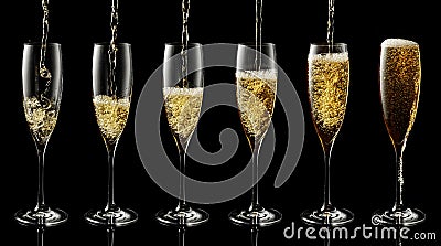 Pouring sparkling wine into a glass on a black background Stock Photo