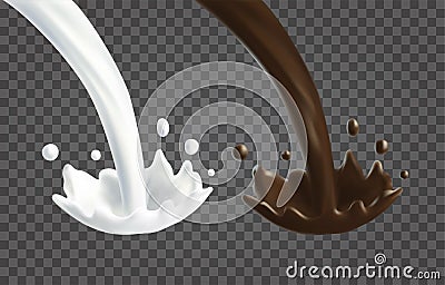 Pouring splash of milk and chocolate Vector Illustration