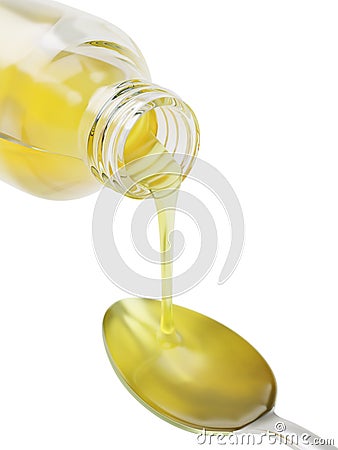 Pouring vegetable oil or syrup into spoon Stock Photo