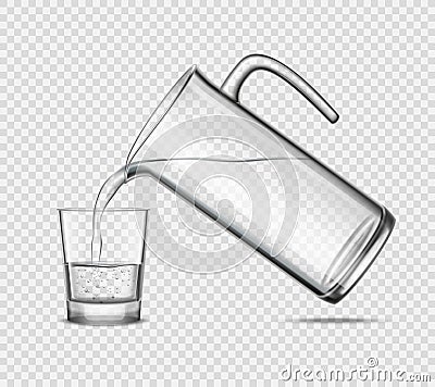 Pouring Water In Glass On Transparent Background Vector Illustration
