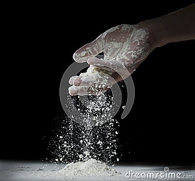 Pours the flour. Stock Photo