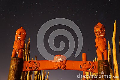 Pouwhenua from ancient New Zealand Maori site. Editorial Stock Photo