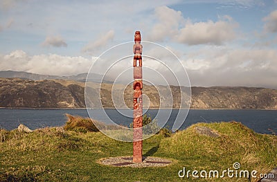 Pouwhenua from behind on the wild south coast Stock Photo