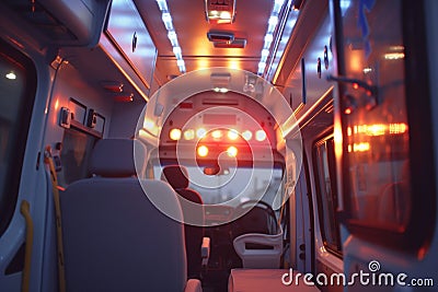 pov shot from inside an ambulance looking out at flashing strobes Stock Photo