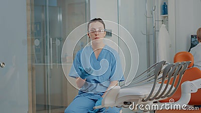 POV of woman nurse meeting on video call with patient Stock Photo