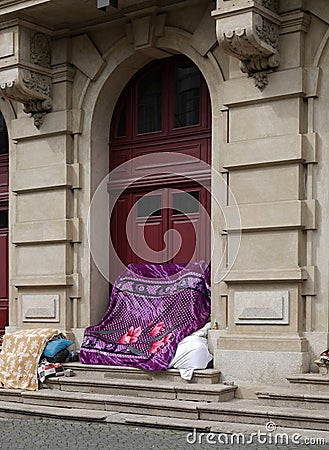 Urban Poverty - Homeless people in downtown Porto Editorial Stock Photo