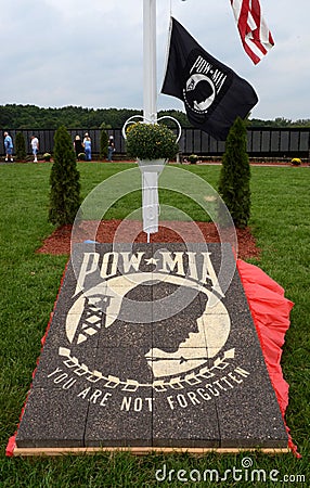 POW MIA marker at the Moving Wall exhibit Editorial Stock Photo