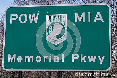 POW-MIA Memorial Parkway sign at the Belt Parkway Editorial Stock Photo