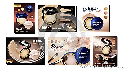Powder Cosmetics Creative Promo Posters Set Vector Vector Illustration