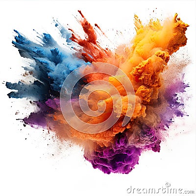 Powder explosion isolated on white background. Colored dust erupts Stock Photo