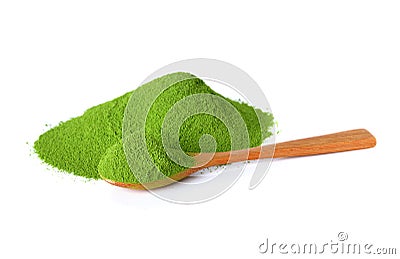 Powder green tea with bamboo spoon Stock Photo