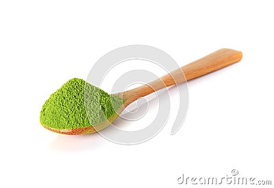 Powder green tea with bamboo spoon Stock Photo