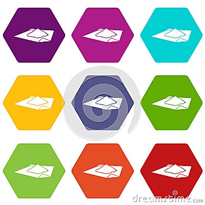 Powder marijuana icon set color hexahedron Vector Illustration