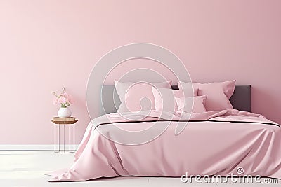 Powder Pink Interior Design With Pink Bedsheets Stock Photo