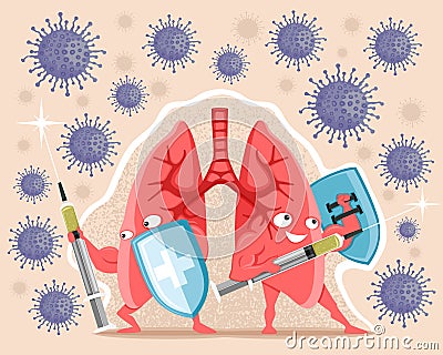 Healthy lungs with syringes. Vector Illustration