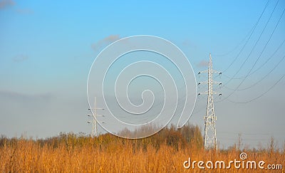 Power and anergy: electricity pylons in nature Stock Photo