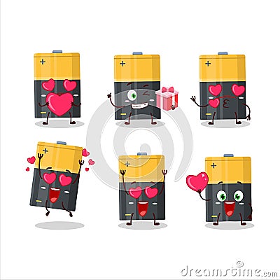 Power battery cartoon character with love cute emoticon Vector Illustration