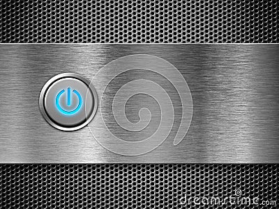 Power button on silver grate Stock Photo