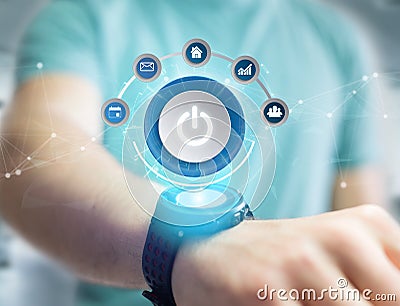 Power button symbol with computer app displayed on a futuristic Stock Photo