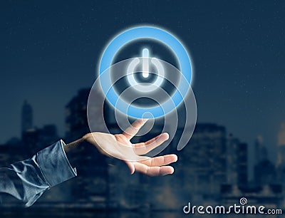 Power button symbol displayed on a futuristic interface - Techno Stock Photo