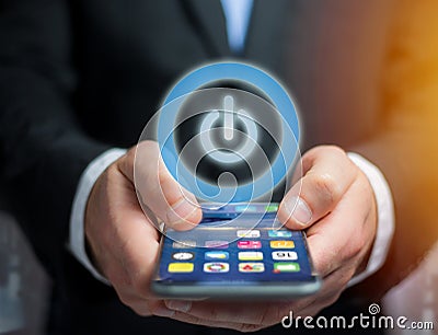 Power button symbol displayed on a futuristic interface - Techno Stock Photo