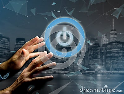 Power button symbol displayed on a futuristic interface - Techno Stock Photo