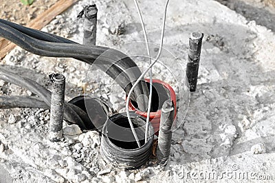 Power cable in PVC pipe Stock Photo