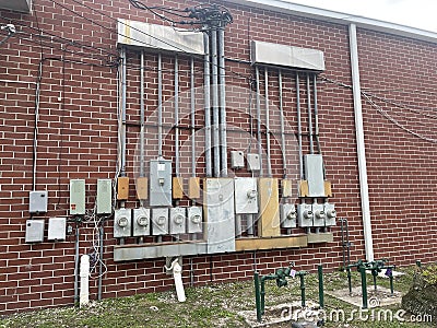 Power control boxes exterior building Editorial Stock Photo