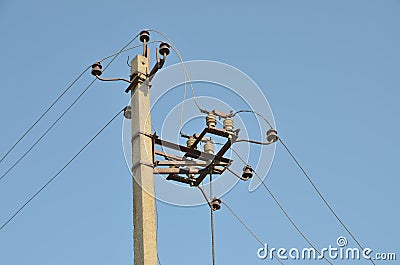 Power electrical disconnect at pillar Stock Photo