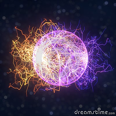 Power electrical energy and lightning spark, 3d rendering Cartoon Illustration