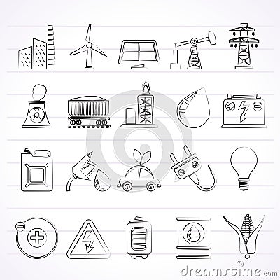 Power, energy and electricity Source icons Vector Illustration