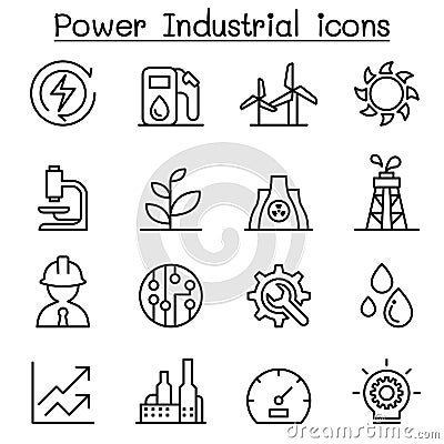 Power & energy industry icon set in thin line style Vector Illustration