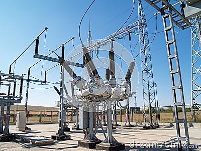 High voltage electrical substation Stock Photo