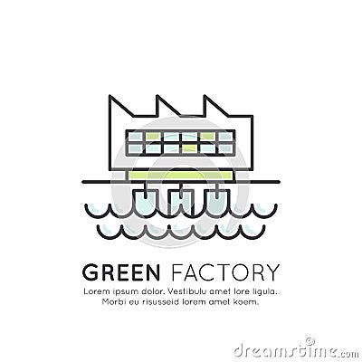 Power Factory Electric Water Power Station, Dam Electricity Grid Energy Supply Chain, Alternative Source Vector Illustration