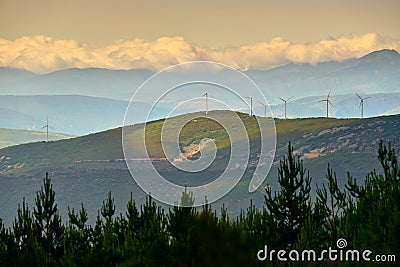 Power Generation Eolic Wind Turbines Field In Spain Stock Photo