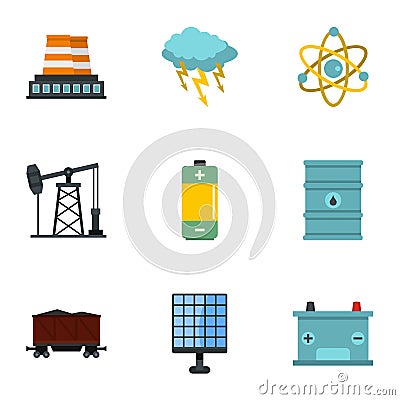 Power generation icon set, flat style Vector Illustration